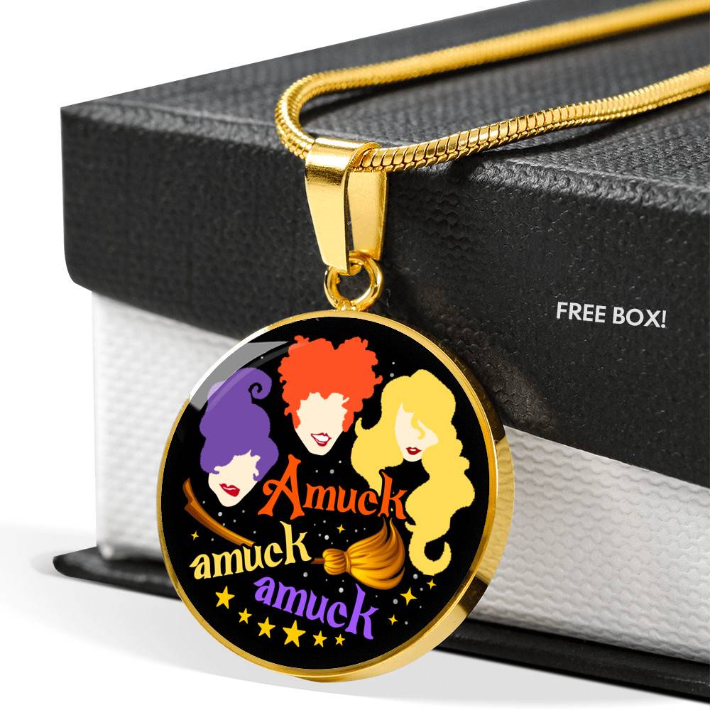 Hocus Pocus Amuck Amuck Amuck Sanderson Sisters Circle Pendant Necklace - Bangle - Halloween Witch Necklace