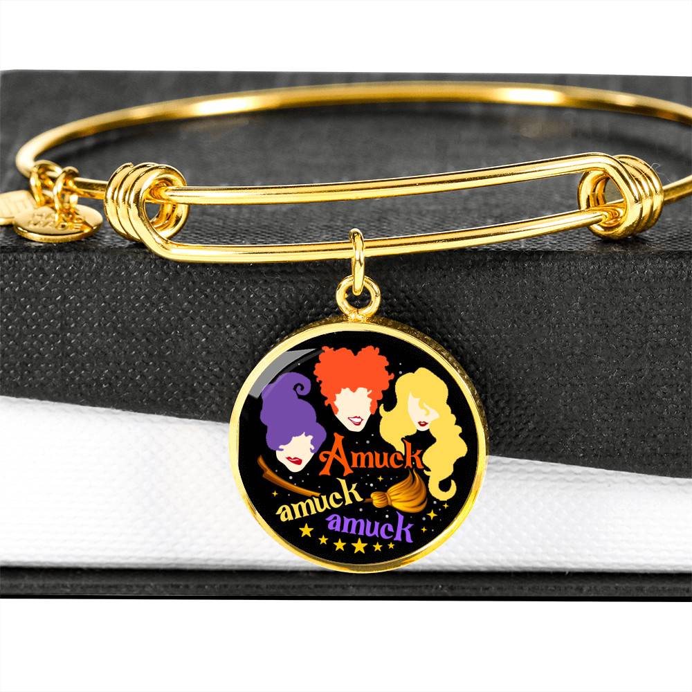 Hocus Pocus Amuck Amuck Amuck Sanderson Sisters Circle Pendant Necklace - Bangle - Halloween Witch Necklace