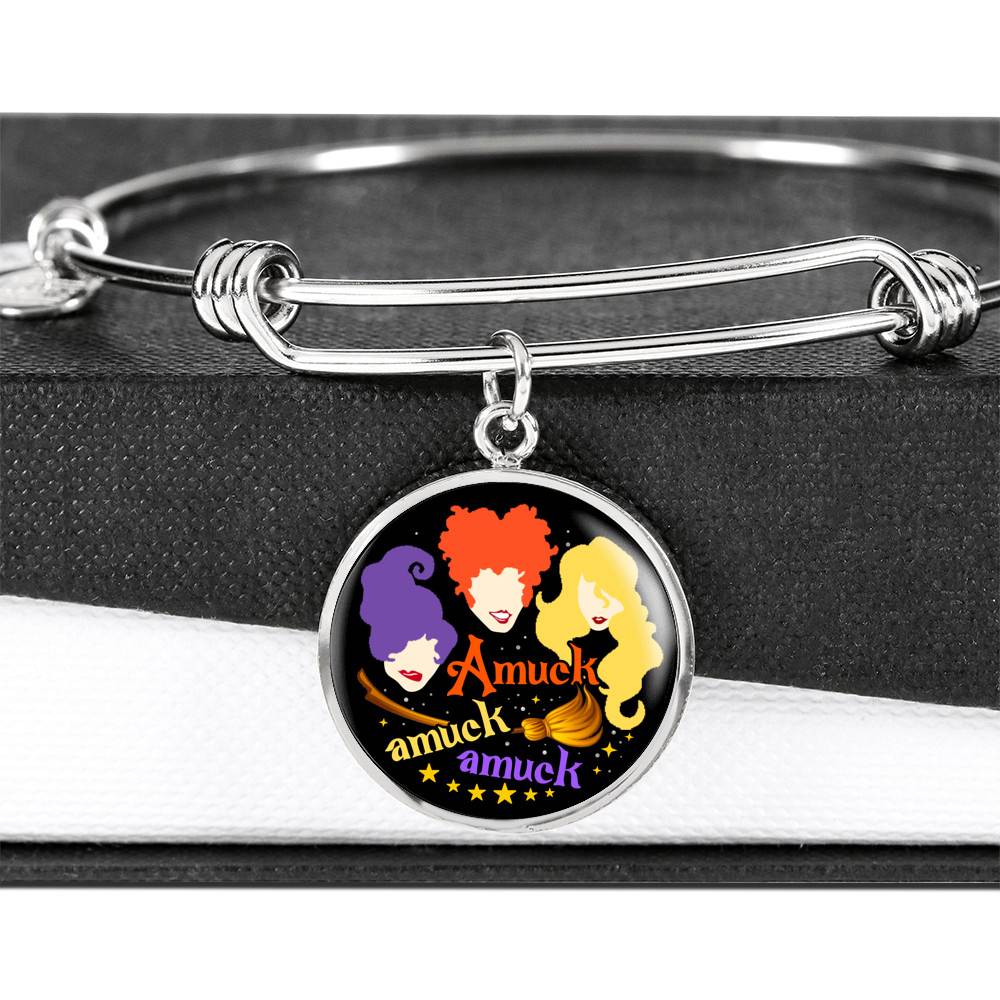 Hocus Pocus Amuck Amuck Amuck Sanderson Sisters Circle Pendant Necklace - Bangle - Halloween Witch Necklace