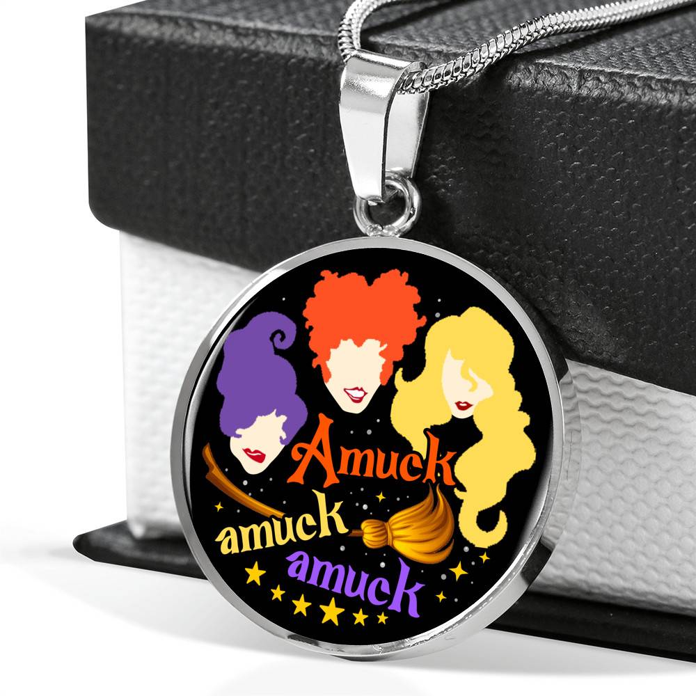 Hocus Pocus Amuck Amuck Amuck Sanderson Sisters Circle Pendant Necklace - Bangle - Halloween Witch Necklace