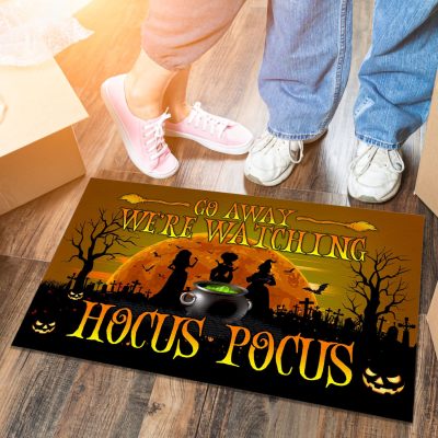 Go Away We're Watching Hocus Pocus Halloween Outdoor Indoor Doormat - Funny Sanderson Sisters Front Door Mat