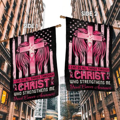Alternative view of I Can Do All Things Through Christ Who Strengthens Me Garden Flag - Breast Cancer Awareness House Flag
