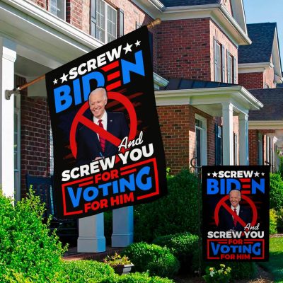 Alternative view of Screw Biden And Screw You Vote For Him Garden Flag - Anti Biden Is An Idiot House Flag - Wall Flag
