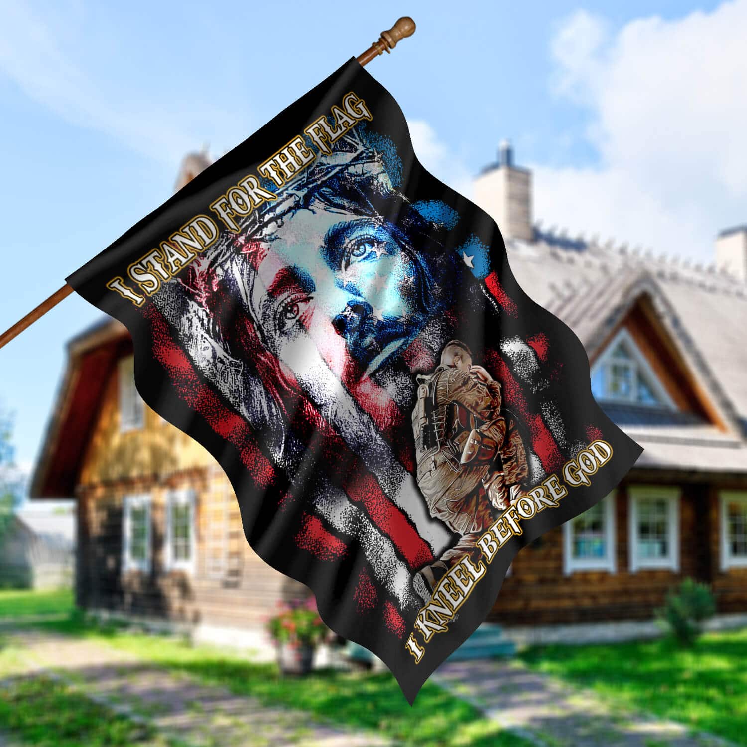 2HV. Kneel Before God (flag) 30X40R House Flag Mockup 5
