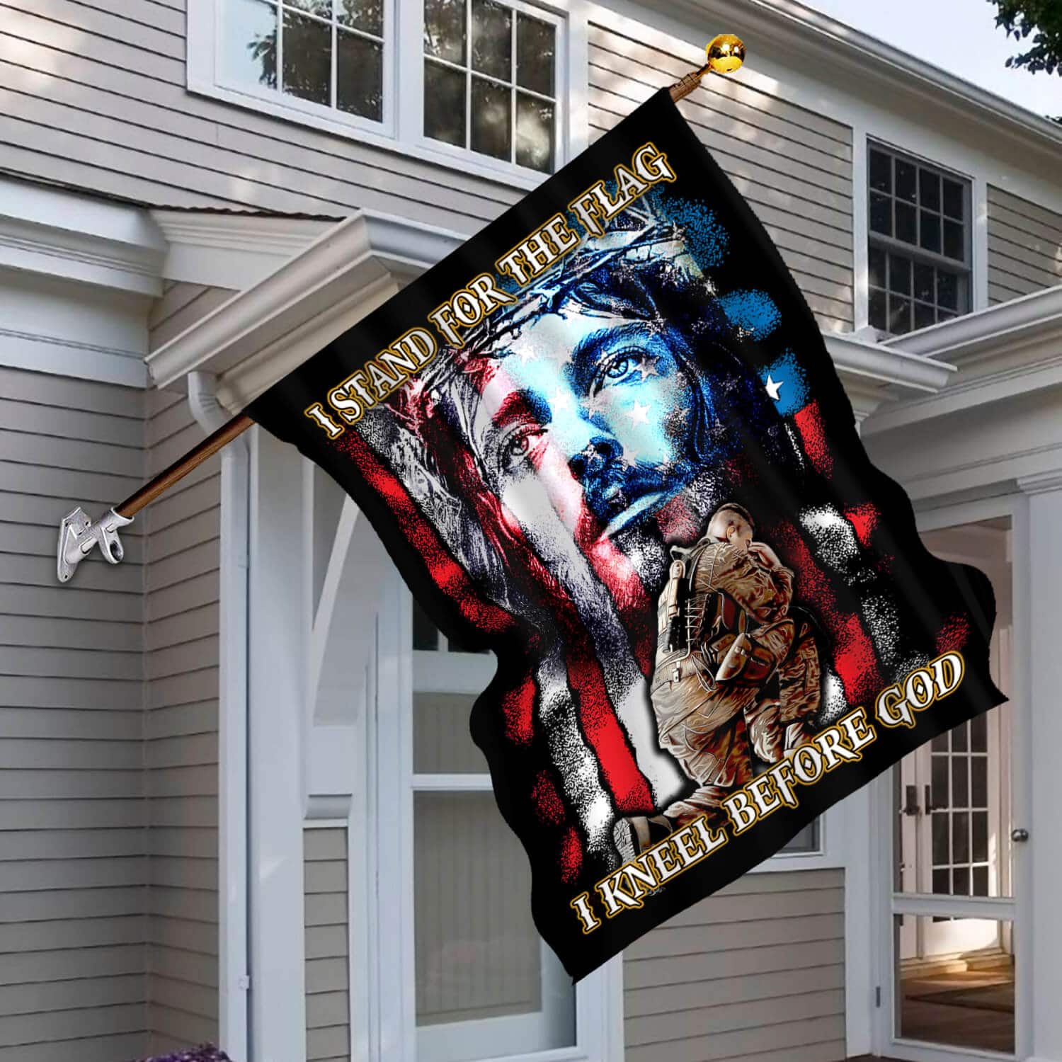 2HV. Kneel Before God (flag) 30X40R House Flag Mockup 6