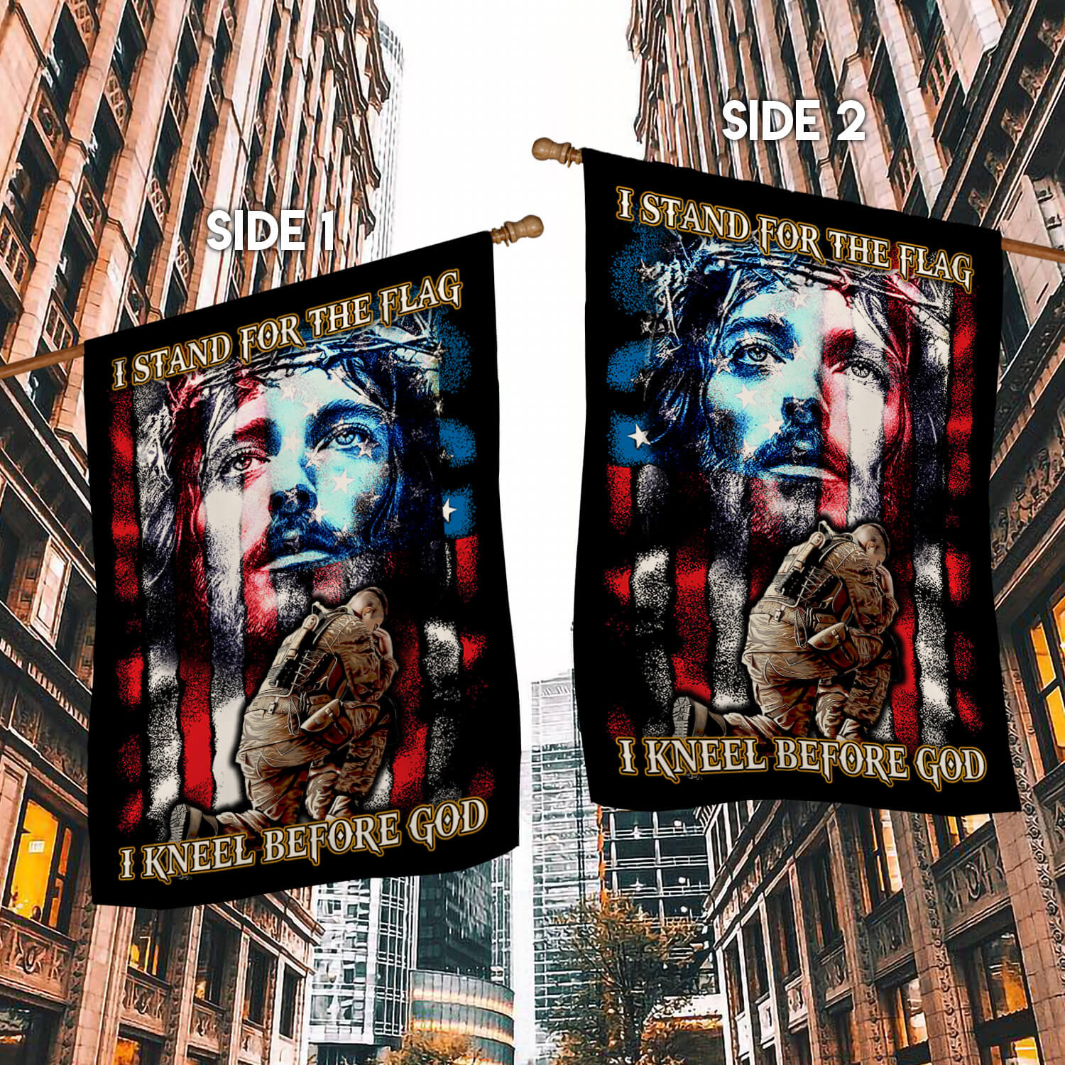 2HV. Kneel Before God (flag) 30X40R House Flag Mockup 2 Side-1