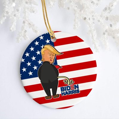 Alternative view of Trump Pissing on Biden Harris Decorative Ornament Keepsake - Trump 2024 Ornament