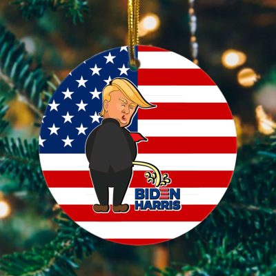Trump Pissing on Biden Harris Decorative Ornament Keepsake - Trump 2024 Ornament