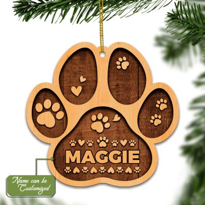 Personalized Name Dog Paw Decorative Custom Shaped Wooden Christmas Ornament Keepsake - Custom Your Dog's Name Gift