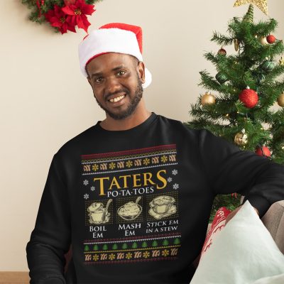 Alternative view of Taters Po-ta-toes Hoodie - Sweatshirt - Long Sleeve Shirt - Funny Lord-Of-The-Rings Christmas Sweater