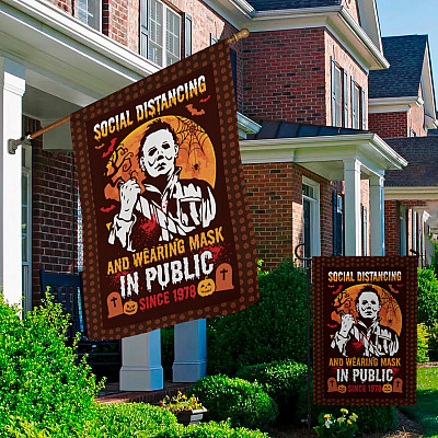 Alternative view of Social Distancing And Wearing Mask In Public Since 1978 Decorative Garden Flag - Funny Halloween Movie Character Flag