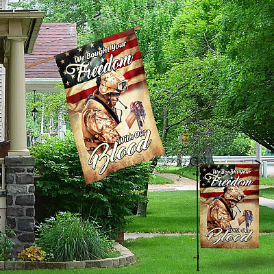 Alternative view of We Bought Your Freedom With Our Blood Veteran Outdoor Indoor Decorative Garden Flag - House Flag - Wall Flag