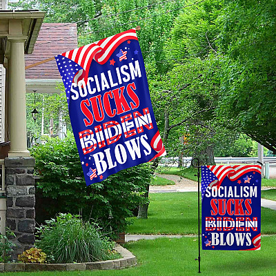 Alternative view of Socialism Sucks Biden Blows Outdoor Indoor Decorative Garden Flag - House Flag - Wall Flag - Anti Biden Flag
