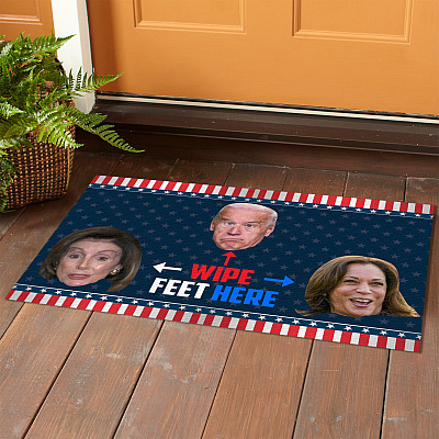 Alternative view of Funny Wipe Your Feet Here Here and Here Nancy Kamala Biden Decorative Doormat - Funny Political Welcome Mat