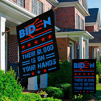 Alternative view of Impeach Biden Their Blood On Your Hands Garden Flag - Joe Biden Handprint Biden Blood On His Hands House Flag