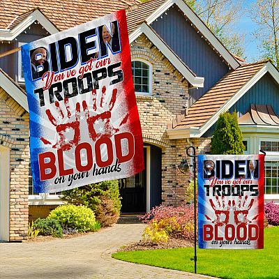 Alternative view of Joe Biden Blood On His Hands Decorative Garden Flag - House Flag - Impeach Joe Biden Flag
