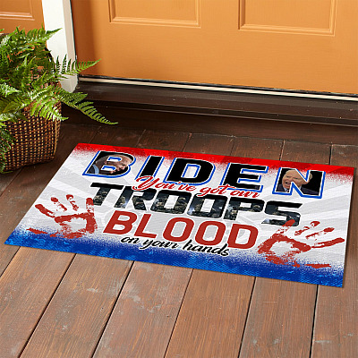 Alternative view of Joe Biden Blood On His Hands Doormat - Joe Biden Doormat