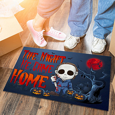 Alternative view of The Night He Came Home Michael Funny Halloween Decorative Doormat - Welcome Mat - Halloween Gifts Home Decor