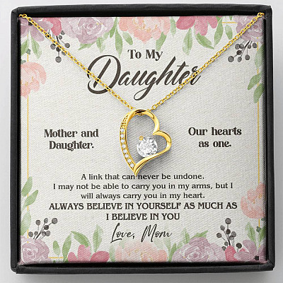 From Mom To My Daughter A Link That Can Never Be Undone I Believe In You Forever Love Heart Pendant Necklace - Forever Love Necklace (18K Yellow Gold)