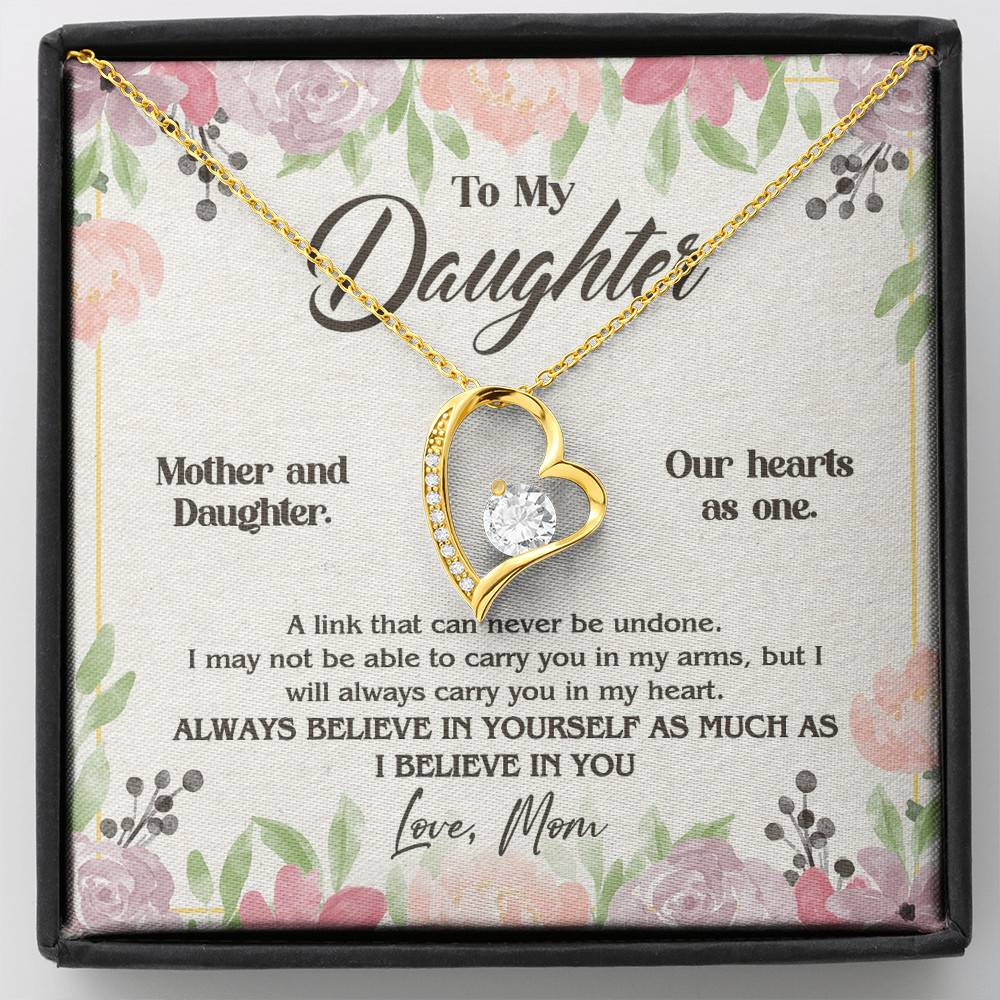 From Mom To My Daughter A Link That Can Never Be Undone I Believe In You Forever Love Heart Pendant Necklace - Forever Love Necklace (18K Yellow Gold)