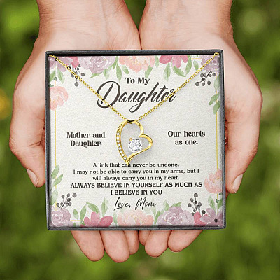 From Mom To My Daughter A Link That Can Never Be Undone I Believe In You Forever Love Heart Pendant Necklace