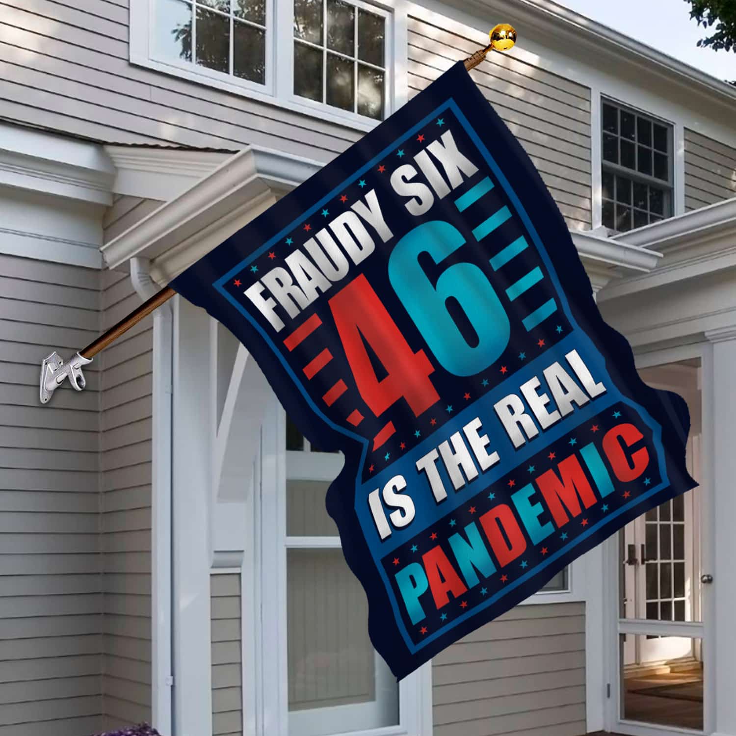 2KT. Fraudy Six 46 Is The Real Pandemic-30x40 House Flag Mockup 6