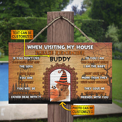 Custom Photo Dog Name Rules Front Porch Door Sign - When Visiting My House Please Remember Halloween Dog's Pet's Rules Door Sign
