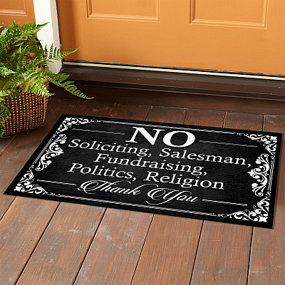 Alternative view of Vintage No Soliciting Salesman Fundraising Politics Religion Thank You Decorative Doormat - Funny Welcome Mat