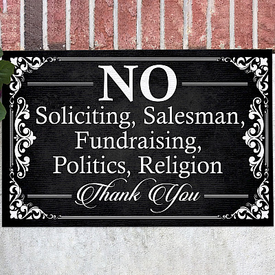 Vintage No Soliciting Salesman Fundraising Politics Religion Thank You Decorative Doormat - Funny Welcome Mat