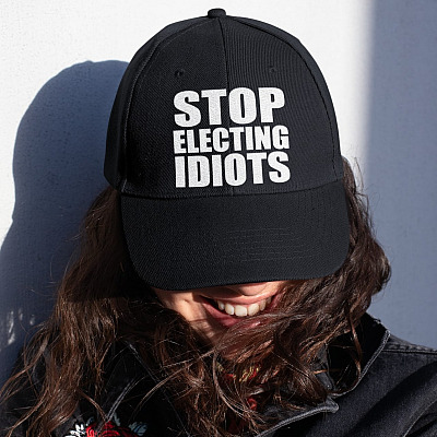 Alternative view of Stop Electing Idiots Funny Political Twill Cap - High-Profile Snapback Hat - Trucker Hat