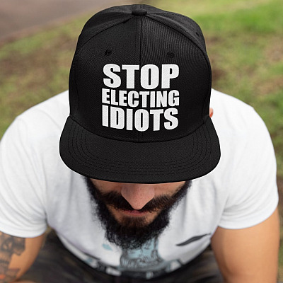 Stop Electing Idiots Funny Political Twill Cap - High-Profile Snapback Hat - Trucker Hat