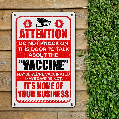 Attention Do Not Knock on This Door to Talk About Vaccine Retro Decorative Metal Sign - Indoor Outdoor Decor Farmhouse