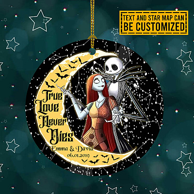Alternative view of Personalized Name and Star Map True Love Never Dies Jack and Sally Decorative Circle Christmas Ornament Keepsake - Customized Halloween Gift
