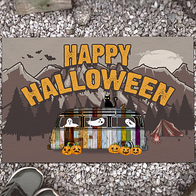 Happy Halloween Camper Doormat - Outdoor Indoor Doormat - Halloween Camping Doormat