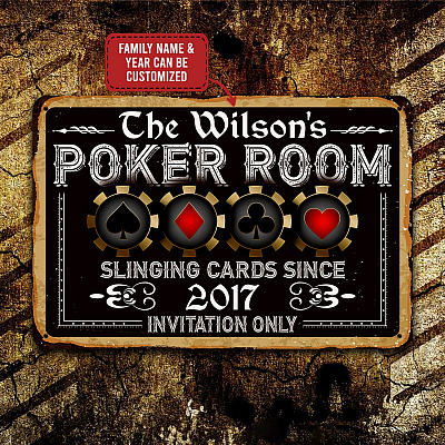 Alternative view of Personalized Family Name Poker Room Vintage Decorative Metal Sign - Indoor Outdoor Decor