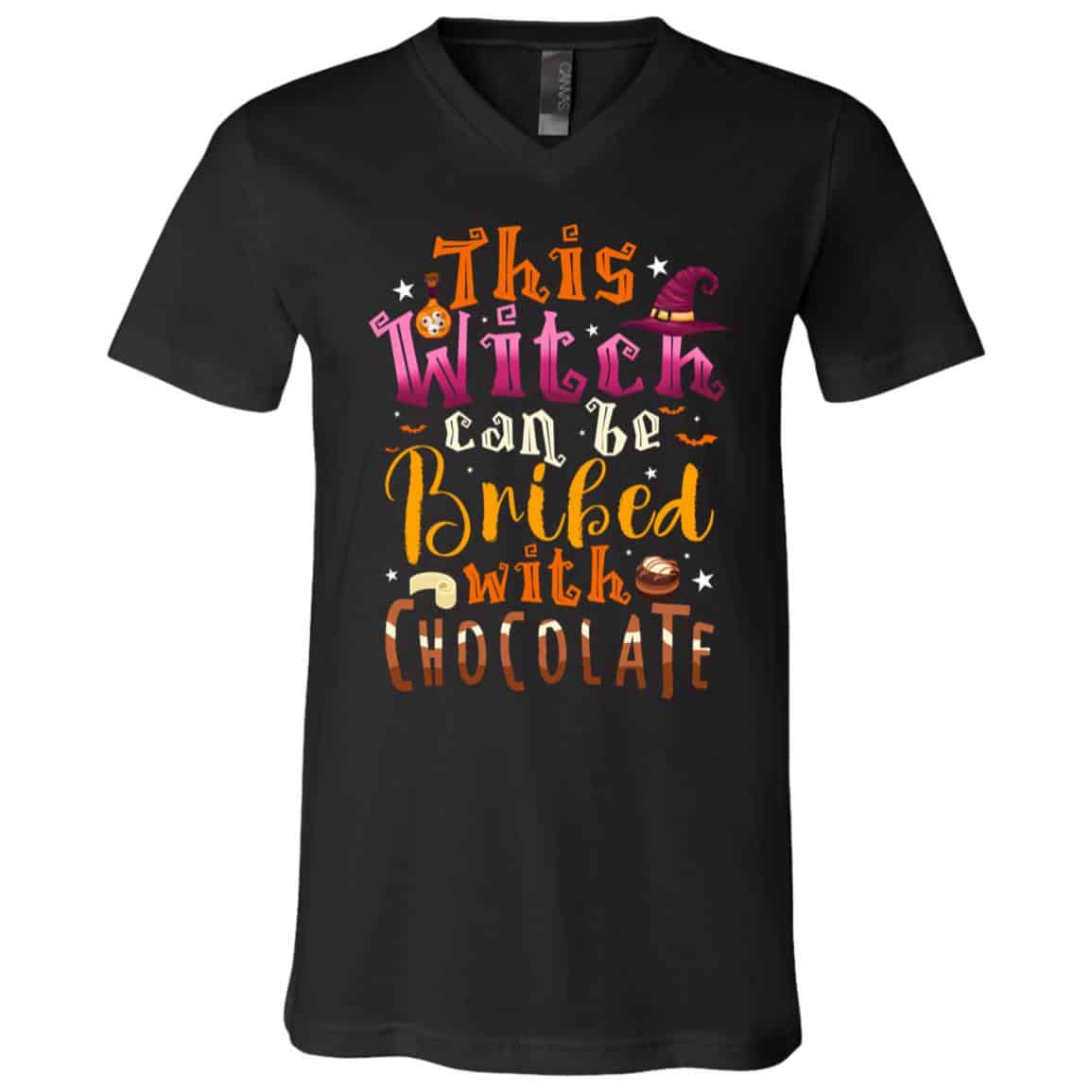 This Witch Can Be Bribed With T-Shirt, Black, V-Neck T-Shirt