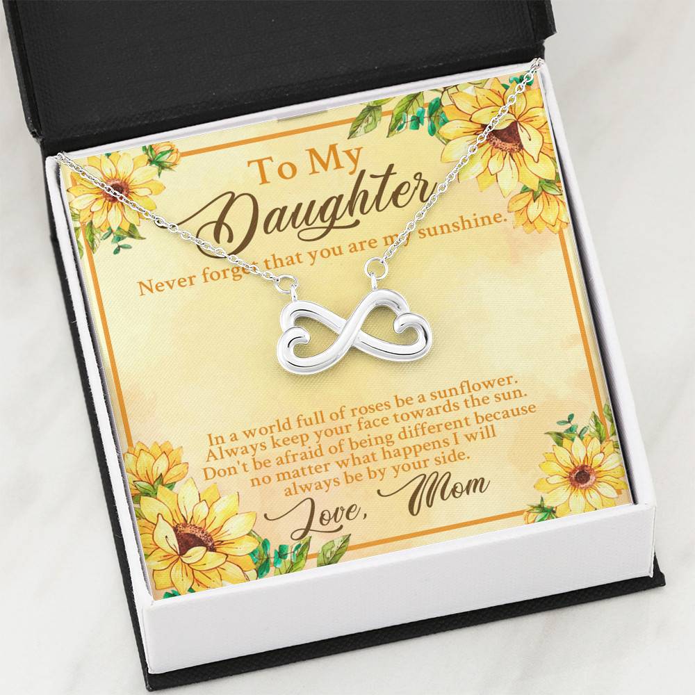 From Mom To My Daughter Never Forget That You Are My Sunshine Sunflower Infinity Heart Pendant Necklace