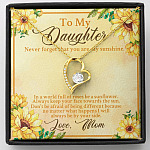 From Mom To My Daughter Never Forget That You Are My Sunshine Sunflower Forever Love Heart Pendant Necklace - Forever Love Necklace (18K Yellow Gold)