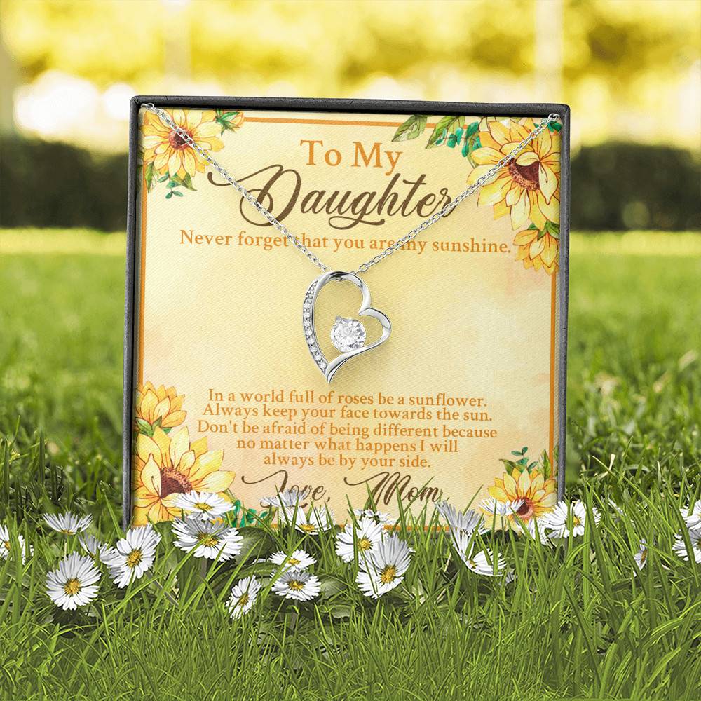 From Mom To My Daughter Never Forget That You Are My Sunshine Sunflower Forever Love Heart Pendant Necklace