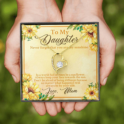 From Mom To My Daughter Never Forget That You Are My Sunshine Sunflower Forever Love Heart Pendant Necklace