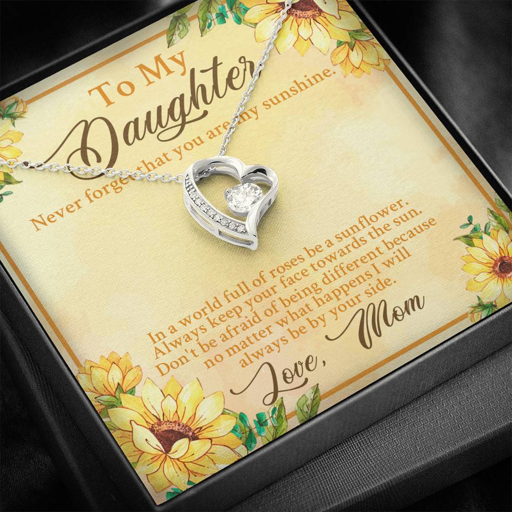From Mom To My Daughter Never Forget That You Are My Sunshine Sunflower Forever Love Heart Pendant Necklace