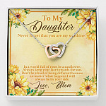 From Mom To My Daughter Never Forget That You Are My Sunshine Sunflower Interlocking Hearts Pendant Necklace - Interlocking Hearts Necklace