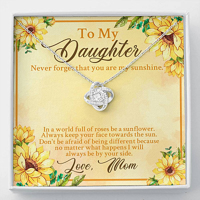 From Mom To My Daughter Never Forget That You Are My Sunshine Sunflower Love Knot Necklace - Love Knot Necklace