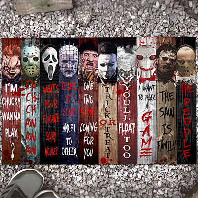 Eat People The Saw Is Family I Want To Play A Game Horror Movie Characters House Doormat - Outdoor Indoor Doormat