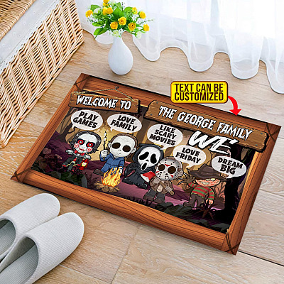 Alternative view of Personalized Last Name in This House We Play Games Love Family Funny Halloween Decorative Doormat - Camping Welcome Mat