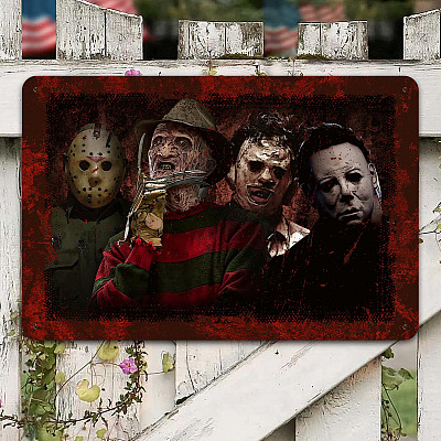 Classic Horror Movie Characters Michael Jason Freddy Leatherface Vintage Metal Sign - Indoor Outdoor Decor