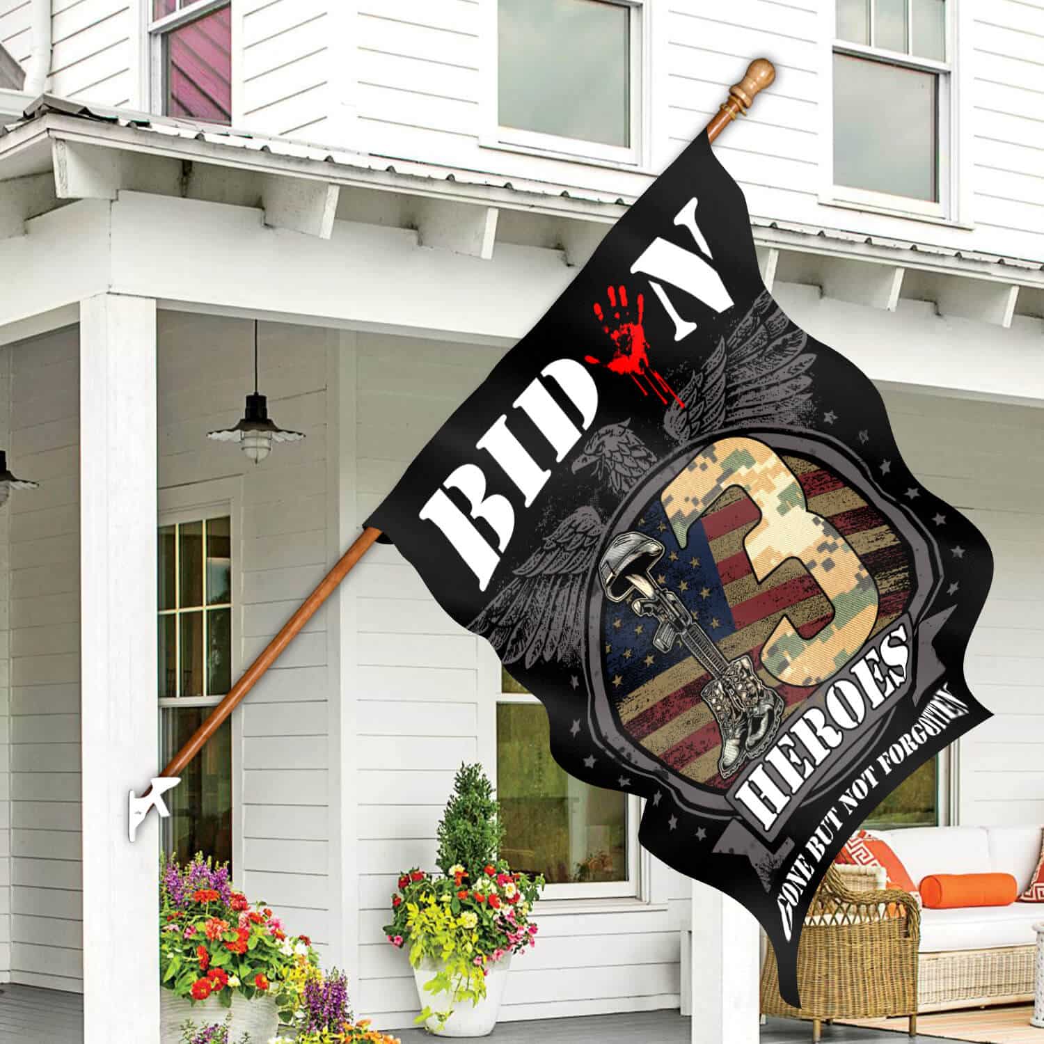 1TM ưu tiên. 13 Heroes Gone 30x40 House Flag Mockup 7