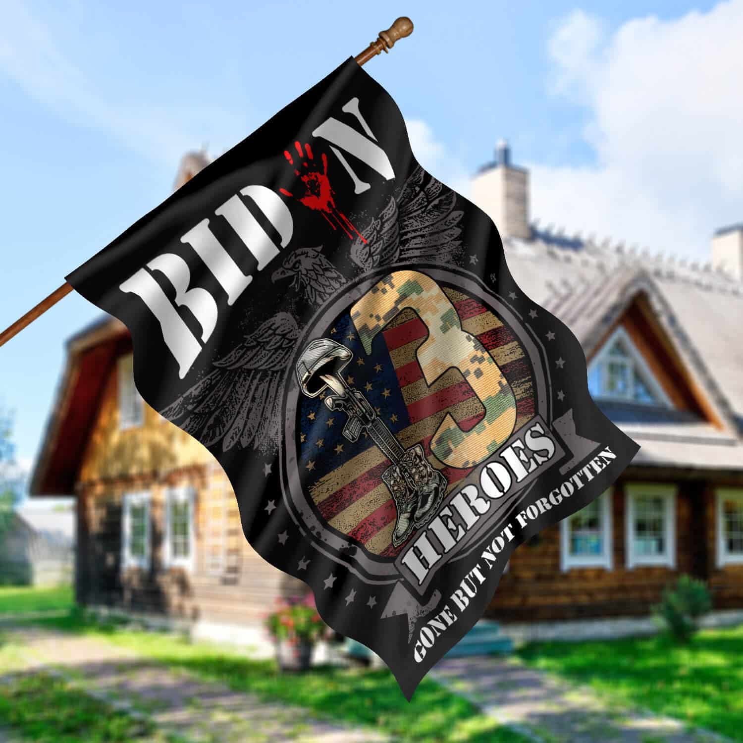 1TM ưu tiên. 13 Heroes Gone 30x40 House Flag Mockup 5