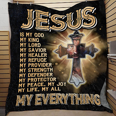 Alternative view of Jesus Is My God My King My Lord My Everything Christian Cross Fleece Blanket - Religious Mink Sherpa Blanket