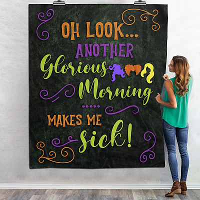 Alternative view of Hocus Pocus Oh Look Another Glorious Morning Makes Me Sick Fleece Blanket - Sanderson Sisters Halloween Mink Sherpa Blanket